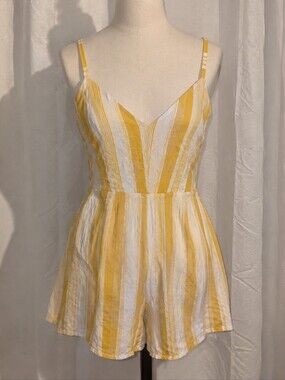 Robin K Heritage Yellow & White Striped Pleated Waist Romper